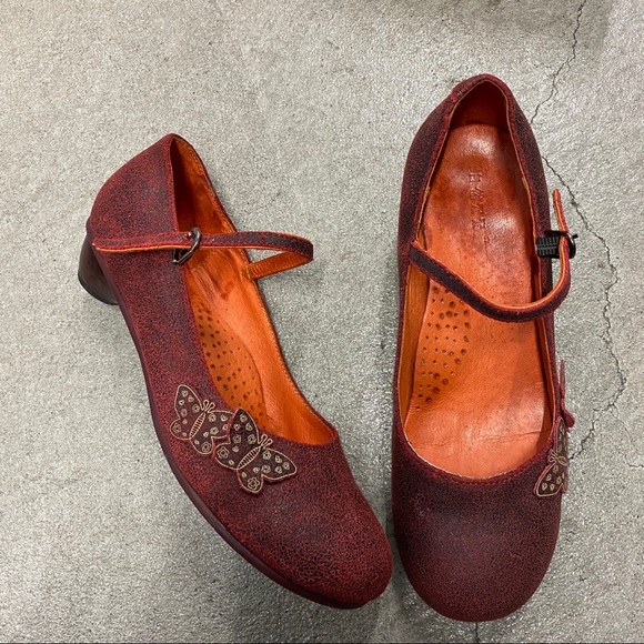 Handmade vintage leather Mary Jane shoes butterfly